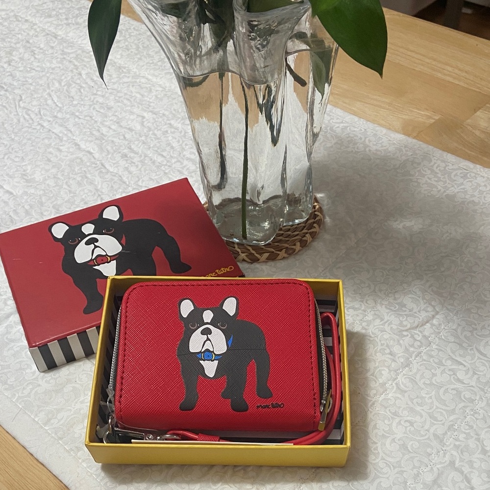 MARC TETRO ANIMAL FREE wristlet zip wallet Red - black and white French Bulldog
